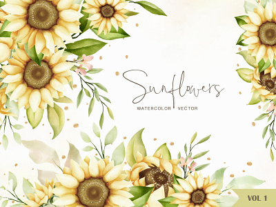 watercolor sunflower invitation card bundle