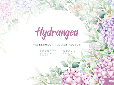 Watercolor hydrangea flower wedding invitation card bundle