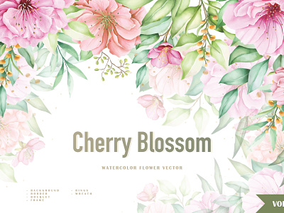 cherry blossom watercolor wedding card set