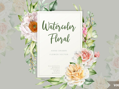 watercolor floral and leaves invitation card set