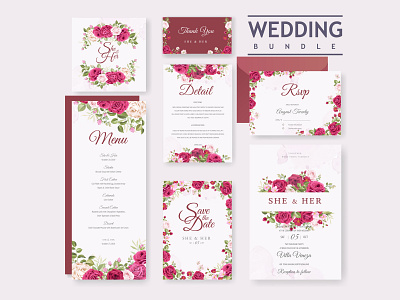 Wedding card bundle with beautiful invitation card template