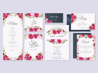 Wedding card set with floral and leaves background template background beautiful card decoration decorative design elegant floral frame greeting illustration invitation invite leaf set template vector vintage watercolor wedding