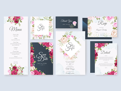 Wedding card set with floral and leaves background template background beautiful card decoration decorative design elegant floral frame greeting illustration invitation invite leaf set template vector vintage watercolor wedding