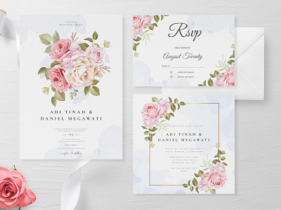 wedding invitation set with beautiful flowers and leaves beautiful border bouquet card decoration decorative design elegant floral flower frame illustration invitation invite leaf rose set vector vintage wedding