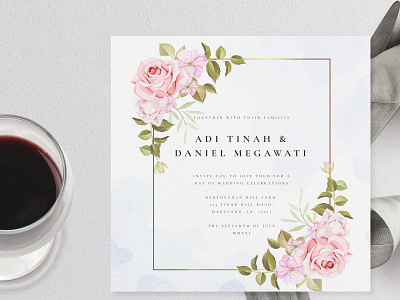 wedding invitation set with beautiful flowers and leaves beautiful border bouquet card decoration decorative design elegant floral flower frame illustration invitation invite leaf rose set vector vintage wedding