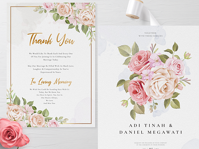 wedding invitation set with beautiful flowers and leaves beautiful border bouquet card decoration decorative design elegant floral flower frame illustration invitation invite leaf rose set vector vintage wedding