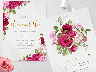 wedding invitation set with beautiful flowers and leaves beautiful border bouquet card decoration decorative design elegant floral flower frame illustration invitation invite leaf rose set vector vintage wedding