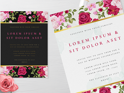 wedding invitation set with beautiful flowers and leaves beautiful border bouquet card decoration decorative design elegant floral flower frame illustration invitation invite leaf rose set vector vintage wedding