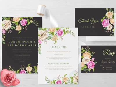 wedding invitation bundle with beautiful flowers and leaves