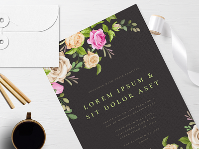 wedding invitation set with beautiful flowers and leaves