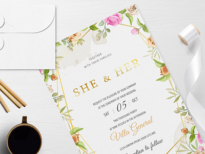 wedding invitation set with beautiful flowers and leaves beautiful border bouquet card decoration decorative design elegant floral flower frame illustration invitation invite leaf rose set vector vintage wedding