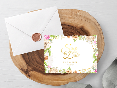 wedding invitation set with beautiful flowers and leaves