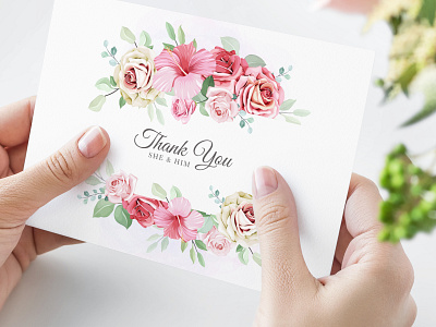 wedding invitation card with beautiful flowers leaves