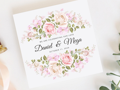 beautiful frame wedding invitation card beautiful bouquet card decoration decorative design elegant floral flower frame greeting illustration invitation invite leaf romantic spring vector watercolor wedding