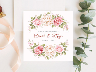 beautiful frame wedding invitation card beautiful bouquet card decoration decorative design elegant floral flower frame greeting illustration invitation invite leaf romantic spring vector watercolor wedding