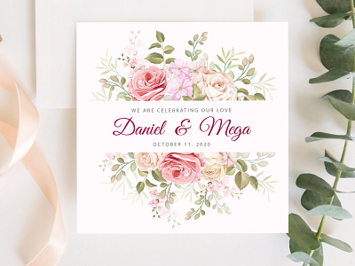 beautiful frame wedding invitation card beautiful bouquet card decoration decorative design elegant floral flower frame greeting illustration invitation invite leaf romantic spring vector watercolor wedding