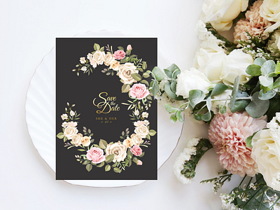 Beautiful Wedding invitation card with floral and leaves