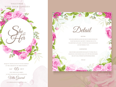 wedding invitation watercolour with beautiful floral theme background card decoration decorative design elegant floral frame greeting illustration invitation invite nature set spring summer vector watercolor wedding wreath