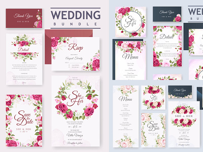 Wedding Invitation Bundle background beautiful botanical bundle card celebration decor decoration decorative design elegant element flower illustration invitation nature romantic template vintage wedding