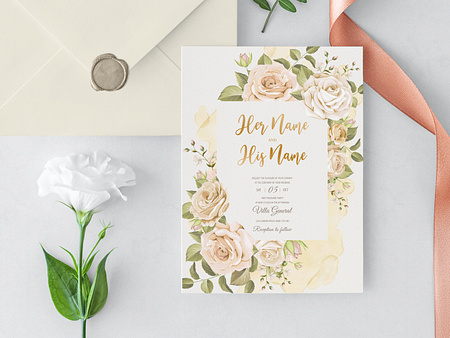 Yellow and white roses wedding card template by lukasdedi on Dribbble