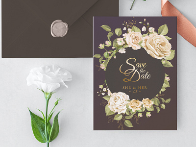 Yellow and white roses wedding card template