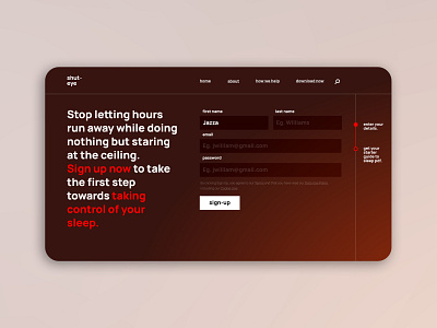 Shut-Eye - Sign Up Form Website Page. branding company design grid interaction design interface ui ux web web design