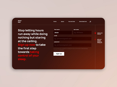 Shut-Eye - Sign Up Form Website Page.