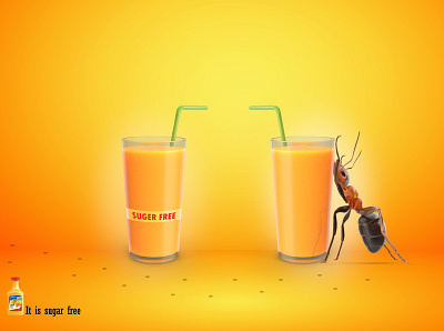 Suger Free adobe advertising ant creative design drink free frish juice orange sugar sweet sweets