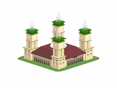 Masjid Agung Garut design flat desig illustration islamic isometric isometric design isometry landmark mosque prespective vector