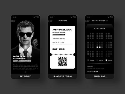 Men in Black，Movie app concept design app black black and white design modern movie new ui ux