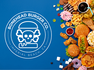 BONEHEAD BURGER COMPANY bbq bonehead bonehead burger company bonehead logo burger burgerlogo creative design custom design logo design modren logo professional logo restaurant skull skullburger skullburgerlogo unique logo