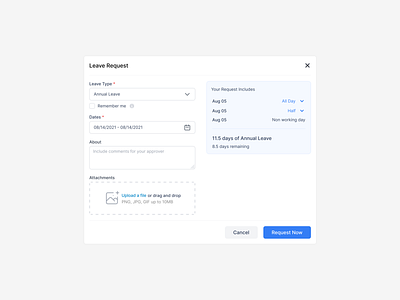 Leave Request Modal app form design leave ui ui ux