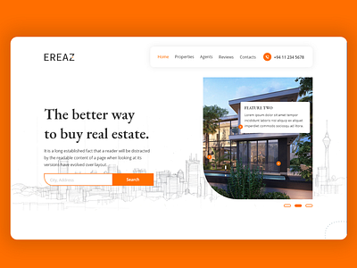 Ereaz Real State Landing Page UI Design adobe xd home landing landing page realstate ui uidesign uiux web webdesign