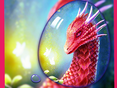Lady Dragon with Ethereal Butterflies bubble dragon illustration manipulation pink