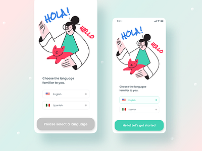 Choose Language Onboarding UI app app design illustration language onboarding ui uiux ux