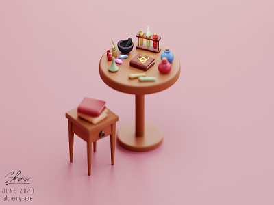 Isometric alchemy table 3d 3d modeling alchemy blender blender3d crystals diorama fantasy art health illustration isometric mana potions stylized table vials