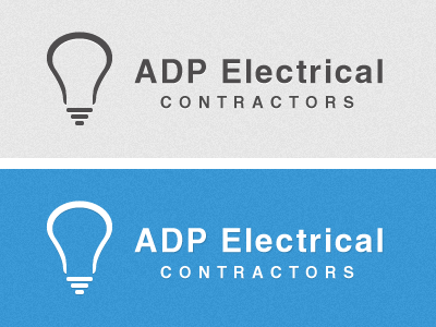 Adp Contractors Logo blue branding design electrical grey lightbulb logo