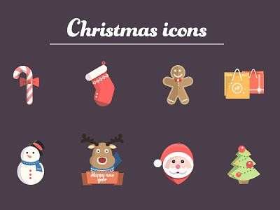 Christmas icons candy christmas cookie deer holiday new year packages rudolph santa snow man sock tree