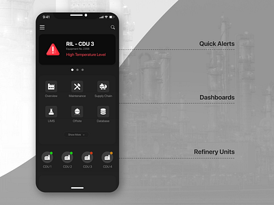 App Design - UX - Industrial/Petrochemical Company App adobe xd android app app app design dark mode dark ui industrial industrial design iphone x logo design mobile app mobile app design mobile ui petroleum smartphone app ui ui design ux ux ui ux design