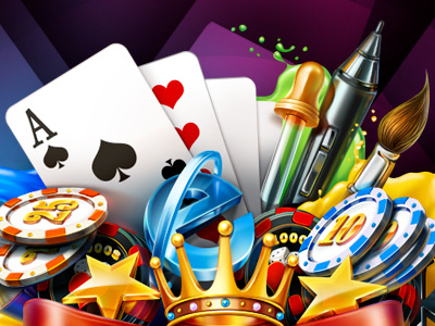 Logo slotopaint art brush cards casino chips crown dice gambling internet logo paint pencil