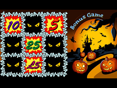 Halloween Themed slot game - Bonus Game all saints day gambling game art game design graphic design halloween halloween design halloween party halloween slot halloween symbols halloween themed pumpkin slot game graphics slot machine graphics