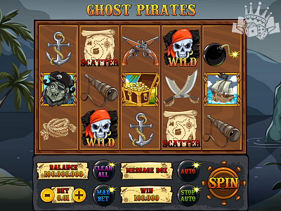 Main reel for the slot "Ghost Pirates" digital art gambling game art game design graphic design main ui reels slot design slot game slot game graphics slot game reels slot machine slot machines slot reels ui art ui design ui ux