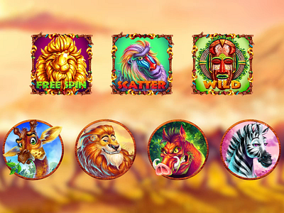 Savannah Slot game - Symbols Animation african animals animal art animals symbols animated animals animation slot digital art gambling game art game design graphic design savannah symbols slot animation slot characters slot design slot symbols slot symbols art slot symbols design symbols animation wild nature wild nature symbols