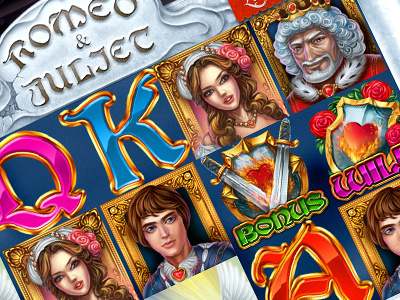 Slot machine - "Romeo & Juliet" casino concept art digital art game art game design illustrations juliet online romeo slot design slot machine symbols