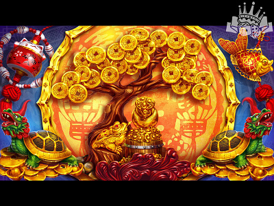The main background for the "Caishen" slot game background background art background design background illustration chinese chinese art chinese game chinese illustration chinese slot chinese themed digital art gambling game art game design graphic design illustration