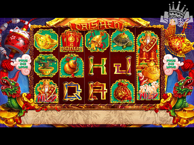 The game reels design of the slot "Caishen" caishen caishen design caishen slot casino chinese art chinese slot chinese themed digital art gambling gambling art gambling design game art game design game designer graphic design slot design slot designer slot game art