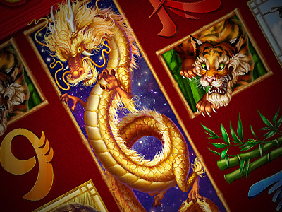 Slot machine - "Lung fu" casino characters digital art gambling game art game design graphic design online slot machine symbols ui
