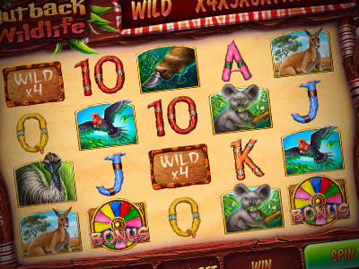 Slot machine - "Outback wildlife" buttons casino gambling game art game design graphic design icons interface online slot machine symbols ui