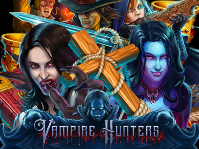 Slot machine - "Vampire Hunters" casino digital art gambling game art game design hunters interface design online slot design slot machine symbols vampires