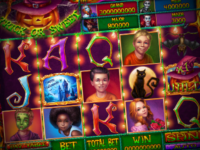 Slot machine - "Trick or sweet" casino digital art gambling game art game design halloween holidays nightmare online slot design slot machine ui